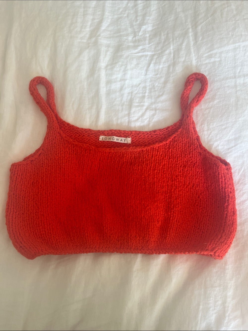 Longway knit crocheted crop top tomato red size large (?)